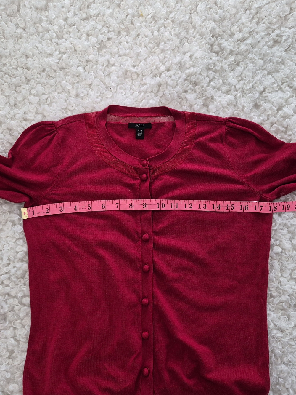 JACOB Red Cardigan M Sheer Trim Soft Girl Chic Model Off Duty Y2K Aesthetic - Picture 7 of 8